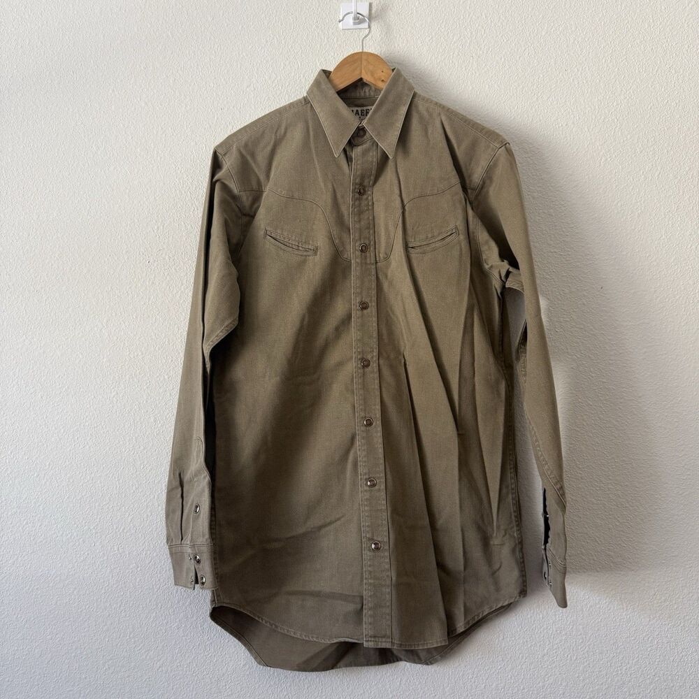 Schaefer Outfitter Western Pearl Snap Shirt Men's M Khaki Tan Crescent Pockets